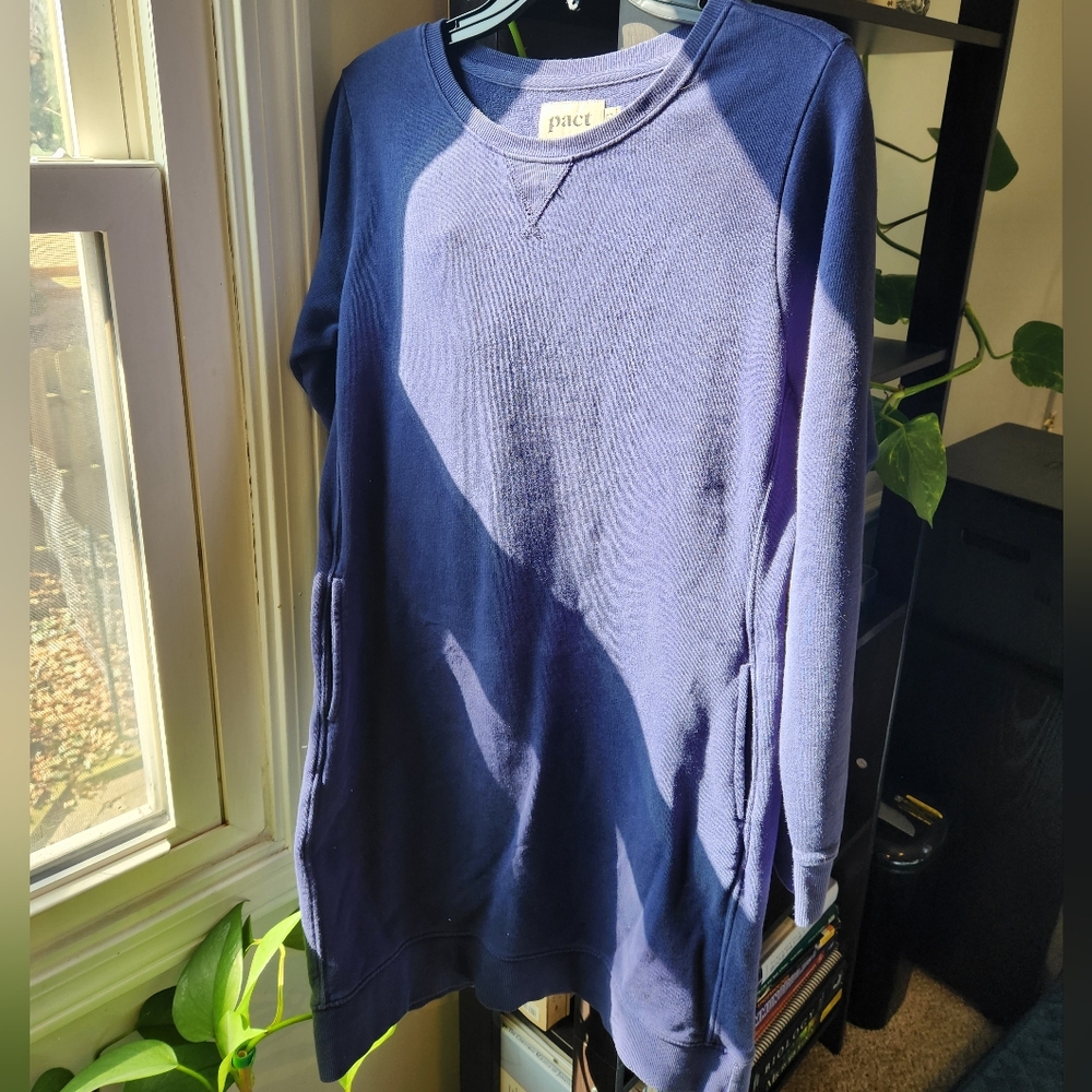 Pact Navy Long Sleeve Sweatshirt Dress with Pockets